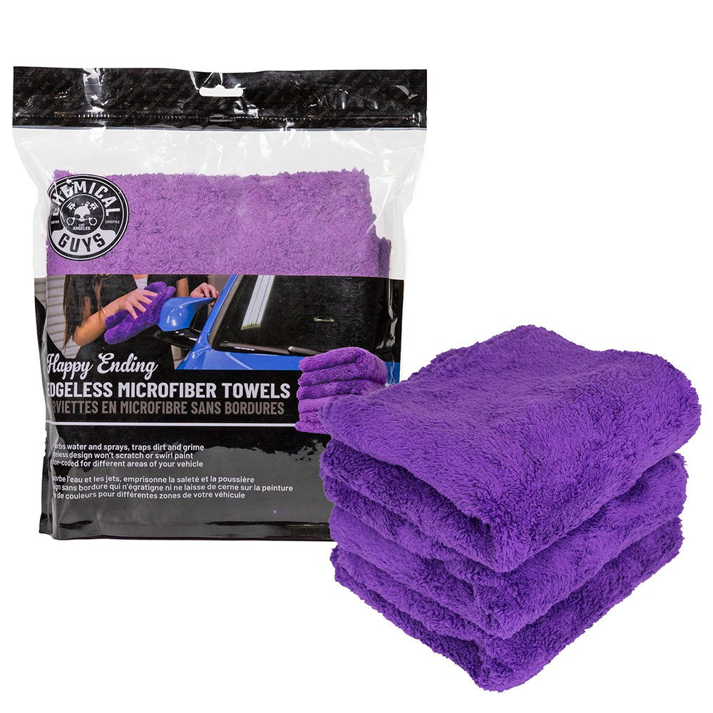 Happy Ending Edgeless Microfiber Towel Purple 16 "x 16" - (3 Pack) - CHEMICAL GUYS
